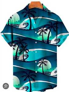 Green purple print hawaiian <b>shirt</b> - Product Image 1