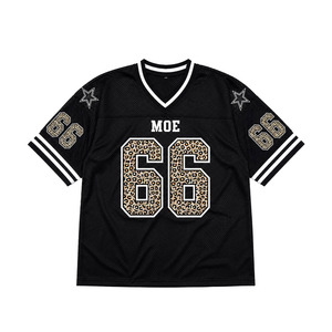Camiseta Deportiva de Fútbol Americano con Estampado de Leopardo y Malla Negra, Estilo Varsity, Unisex, Hombros Caídos, Transpirable, para Verano - Product Image 3