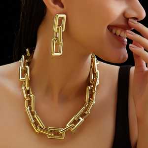 PRAO Gold Plated Anti-Tarnish Chunky Chain Necklace <b>Set</b> with Earrings Fashion Jewelry <b>for</b> <b>Women</b> - Product Image 4