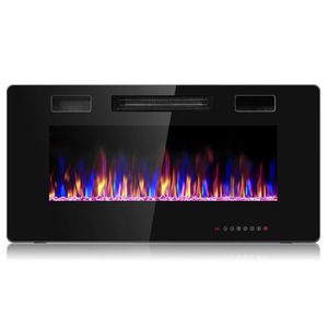 Caminetto Elettrico da Parete Ultra Sottile da 36 Pollici con Effetto LED, Design Moderno in Metallo e Vetro, Inserto Riscaldante per Interni, Opzioni EU/US - Product Image 1