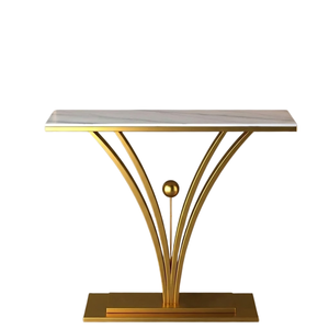 Mesa Consola de Mármol Blanco Moderna y Lujosa, Rectangular, para Entrada o Sala de Estar, con Base Metálica Pulida en Forma de V - Product Image 1