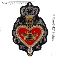 Applique décorative de luxe Crown Bee faite à la main, indienne, en fil 3D en relief, écologique, lavable, résistante à l'eau, personnalisable, à coudre