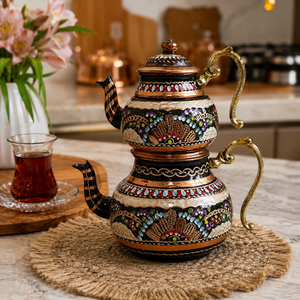 Traditional Turkish Copper Double <b>Tea</b> Pot <b>Set</b> Handmade Enamel Copper <b>Tea</b> Kettle OEM Wholesale Supplier Manufacturer Factory - Product Image 3