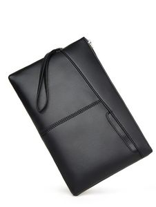 Pochette en cuir noir avec fermeture éclair, pochette de soirée - Product Image 1
