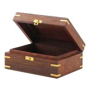 Handcrafted Wooden <b>Storage</b> Box Brass Brackets Red Velvet Interior Jewelry Box Latch Lock Keepsake Case Organizer <b>Chest</b> - Product Image 2