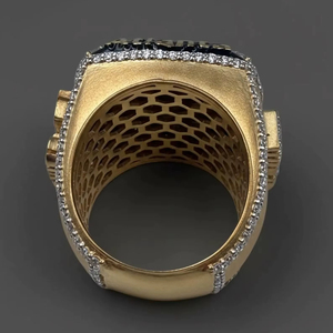 Personality Two Tone Design Luxury Hip Hop Jewelry <b>925</b> <b>Silver</b> Brilliant Cut VVS Moissanite IGI Certified Cocktail <b>Ring</b> Men's - Product Image 6