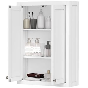 Moderno mobiletto da bagno bianco a 2 ante con 2 ripiani regolabili - Product Image 1