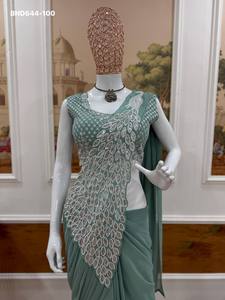 Nueva Variedad de Saree y Blusa Elegantes en Faux Georgette con Bordado y Lentejuelas, Listos para Usar, a Precio de Mayoreo, Saree Love - Product Image 5