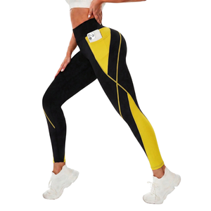 Womens High Waist Color Block Yoga <b>Leggings</b> <b>with</b> Side <b>Pocket</b> Stretch Gym Fitness Running Ankle Length <b>Workout</b> Pants - Product Image 5