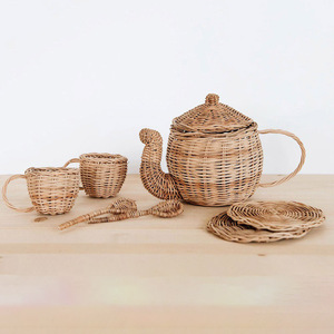 Juego de Tetera de Mimbre Hecha a Mano, Juguete de Mimbre, Venta al por Mayor, Juego de Tetera y Taza de Mimbre, Juguetes - Product Image 1