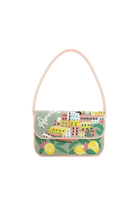 Bolso de hombro de moda para mujer con bordado, cadena cruzada, cuentas blancas y rayas rosas, con doble correa y cremallera - Product Image 5