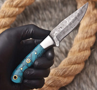 Großhandel Handgefertigtes Damaszener Stahl-Filetiermesser mit Türkis-Harzgriff EDC Jagdmesser mit Fester Klinge Hersteller Lieferant