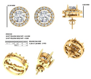 Boucles d'oreilles clous solitaires rondes premium en diamant naturel avec halo, plaqué or 14 carats, 1,10 ct, diamant naturel latéral, bijou de déclaration - Product Image 1