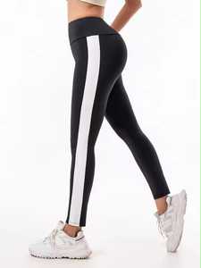 High Waist Breathable Lightweight Eco-Friendly Black <b>White</b> <b>Women's</b> Full Length Knitted Stretch Sporty Yoga <b>Leggings</b> - Product Image 6