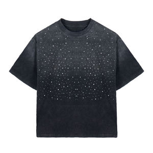 T-shirt Homme Oversize Streetwear en Coton Délavé à l'Acide avec Strass Coupe Boxy - Product Image 1