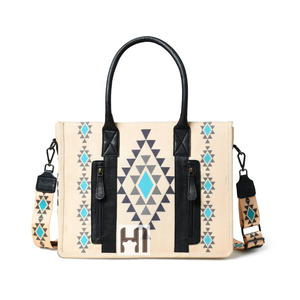 Bolso Tote de Lona Azteca Hecho a Mano para Mujer, Asa de Cuero Genuino, Bolso con Cremallera Ecológico - Product Image 2