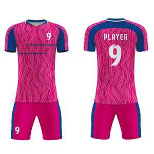 Conjunto de Camiseta de Fútbol Sublimada Rosa y Azul, Manga Corta, Cuello Redondo, Uniforme Transpirable de Poliéster para Adultos, Todas las Temporadas, Impresión de Números de Equipo - Product Image 1