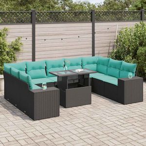 Set di divani da giardino in polyrattan nero da 10 pezzi con cuscini - Product Image 1