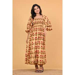 Robe maxi à imprimé floral 100% coton écologique pour femmes, style bohème, à manches longues, pour les fêtes d'été indiennes - Product Image 3