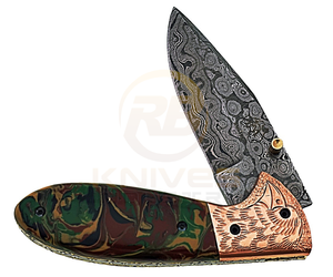 Couteau de poche artisanal OEM en acier Damas – Couteau pliant ultra-affûté avec manche en résine pour le camping et l'EDC - Product Image 6