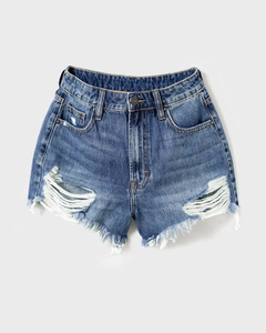 Nouveau short en jean déchiré et frangé style rétro 2026 pour femme - Short décontracté coupe droite délavé style tendance - Product Image 2