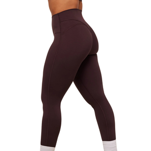 Women's High Waisted Seamless Yoga <b>Leggings</b> Dark Plum <b>Brown</b> Soft Compression Fitness Pants for Gym Workout and Athletic Training - Product Image 3