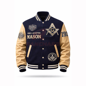 Veste universitaire personnalisée d'inspiration maçonnique – Corps en laine de qualité supérieure avec manches en cuir PU et symboles brodés - Product Image 1