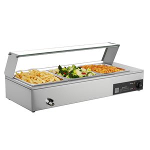 Scaldavivande Elettrico Commerciale 1500W in Acciaio Inox, Buffet da Banco con Coperchio in Vetro e Controllo Manuale della Temperatura - Product Image 1
