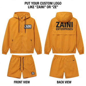 <b>Mens</b> Casual Windbreaker <b>Short</b> Set 110 GSM Micro Polyester Water Resistant Mustard Hooded <b>Jacket</b> <b>Shorts</b> Front Custom Logo OEM ODM - Product Image 1