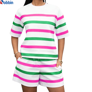 Conjunto Deportivo de Shorts a Rayas Elásticos Casuales para Mujer, Ropa Casual de Moda Hip Hop para Mujer, Primavera Verano - Product Image 3
