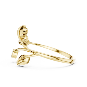 Anillo de oro macizo de 14k para mujer con diseño minimalista de hoja con múltiples ramas y diamantes de corte redondo, ideal para regalo, compromiso, aniversario o boda. - Product Image 2