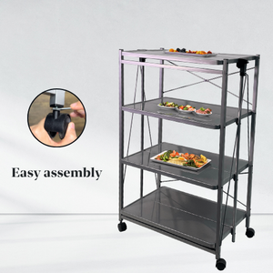 Estante de cocina plegable de tablero de hierro de cuatro capas a precio de fábrica con ruedas - Product Image 3
