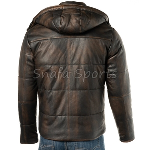 New Fashion Design <b>Men</b> <b>Shearling</b> Leather <b>Jacket</b> With Hooded Collar Solid Color High Quality Leather <b>Jackets</b> - Product Image 5