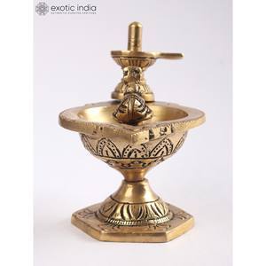 4-Inch Handmade Small Brass Nandi Shivalinga Diya - Lamp for <b>Home</b> <b>Decor</b>, <b>Gifting</b> and Temple Statue Made in India - Product Image 3