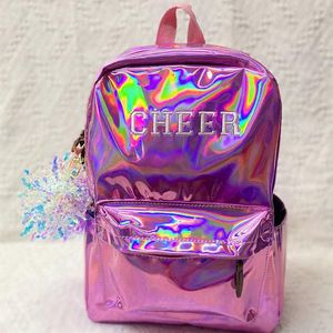 Holographic Cheer <b>Backpack</b> With Foil Print Logo For <b>Children</b> Polyester Material Zipper Closure - Product Image 2