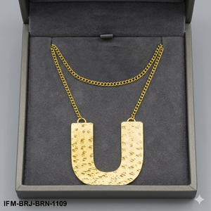Collar con Colgante en Forma de U de Latón Texturizado Sólido, Moderno, Hecho a Mano para Mujer, Acabado Dorado, Revestimiento Resistente al Deslustre, Ajustable, para Regalo - Product Image 2