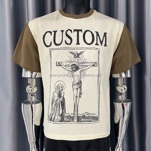 T-shirt personnalisé pour homme avec motif religieux de crucifixion, manches contrastées, col rond, coupe oversize, style streetwear, tricoté 100% coton - Product Image 5