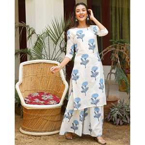 Ensemble Kurta Buti pour femmes, taille XS, manches trois-quarts, coton/fibre de bambou respirant - Product Image 2