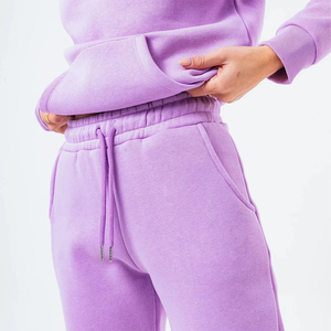 Ensemble de sweat-shirt à capuche pour femme, couleur unie, violet, manches longues, tricoté, décontracté, avec poches, coupe classique, toutes saisons - Product Image 3