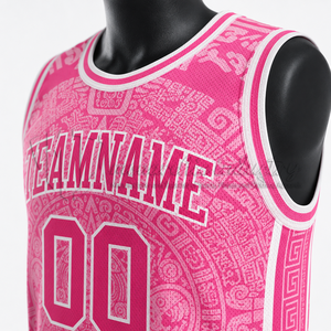 Conjunto de Uniforme de Baloncesto Sublimado Rosa Personalizado, 100% Poliéster, Secado Rápido, Transpirable, Cuello en V, Sin Mangas, Logotipo Personalizado, Posiciones del Equipo - Product Image 6