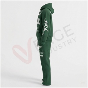 Conjunto Deportivo Verde para Hombre, Sudadera con Capucha, Manga Larga, Estampado de Letras, Estilo Urbano, Corte Regular, Ropa de Otoño, Material de Algodón Transpirable - Product Image 3