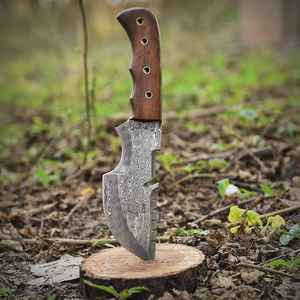 Couteau de chasse et de survie Damas de haute qualité, personnalisé, en gros, avec manche en bois, lame pleine en acier, pour activités de plein air et bushcraft - Product Image 1