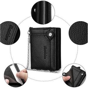 Portafoglio Bifold da Uomo in Ecopelle con Cerniera a Catena e Tasca Portamonete, Doppia Catena Antifurto, Idea Regalo - Product Image 3