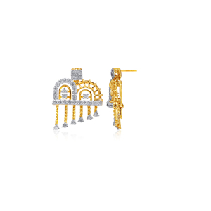 Elegant Two-Tone Golden <b>Silver</b> Geometric Arch Statement Ring with Hanging Drop Stone Detailing <b>Stud</b> Earrings - Product Image 3