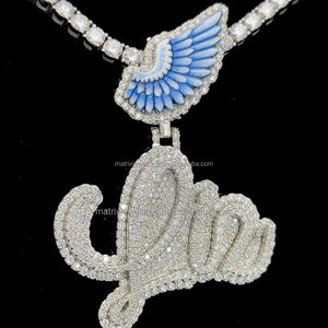 Colgante de hiphop de moissanita sólido personalizado para hombre, nuevo estilo de moda, nombre de letra grande personalizado, plata 925 con fianza de esmalte personalizada - Product Image 1