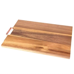 Grande planche à découper en bois d'acacia rectangulaire avec poignée en cuivre, bloc de découpe en bois naturel pour la cuisine - Product Image 1