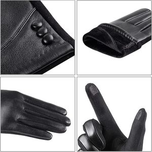 Gants en cuir longs jusqu'aux poignets, doublure thermique, chauds, style décontracté pour l'hiver, pour un usage quotidien - Product Image 5