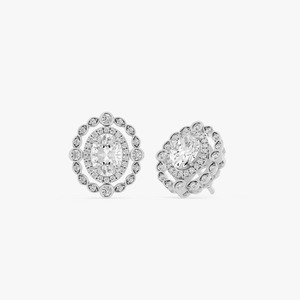 Boucles d'oreilles clous double halo ovales et rondes 2CTW en or blanc 14K avec diamants de laboratoire certifiés IGI, tendance pour femme - Product Image 4