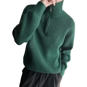 Pulls tricotés pour hommes fermeture éclair plaine homme vêtements pulls vert fermeture éclair couleur unie hauts à col survêtement pulls S A Fun Ugly