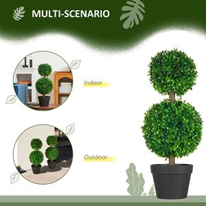 2 Pezzi di Palle di Bosso Artificiale da 23,5 Pollici, Albero Topiario a Doppia Sfera con Foglie Verdi in Vaso Illuminato per Decorazioni Domestiche per Halloween - Product Image 5